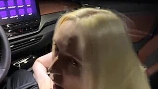 I fucked the busty sexy blonde bent over in the car and came on her face