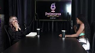 Client spanks her during anal with two cocks in red lingerie