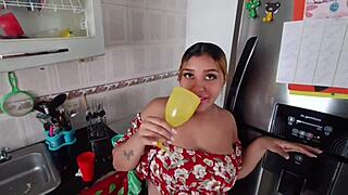 My older mexican stepsister is happy to see my small cock again