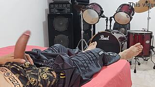 This tall amateur man dominates the camera with his monster cock masturbation session