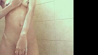 intense fucking with hot small tits model in shower.