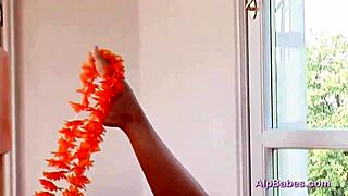 Long-legged brunette explores the Alps for warmth