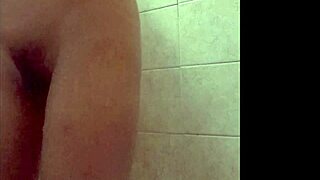 intense fucking with hot small tits model in shower.