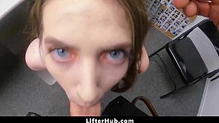 Teen guard interrogates shoplifter in maintenance office