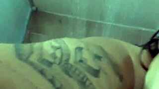 She took a cum shower in the bathroom, cum on tits and armpit.