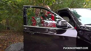 blonde surprises her savior with steamy outdoor action on the street