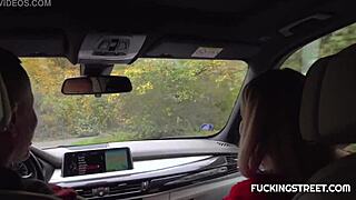 blonde surprises her savior with steamy outdoor action on the street