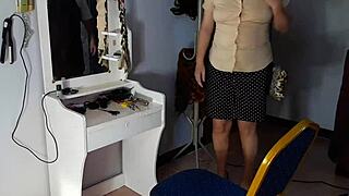 Yo, caught this hairdresser undressing a lady at nude barbershop!