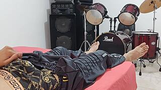 This tall amateur man dominates the camera with his monster cock masturbation session