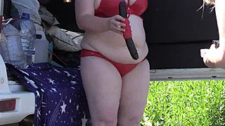 Mature lesbians with big asses are behind the scenes outdoors, where a voyeur watches them in a public park with a hidden camera, featuring chubby milfs in sexy lingerie for an amateur fetish pawg experience