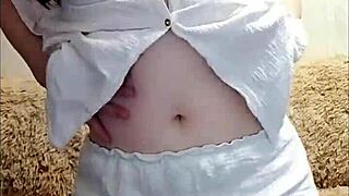 Tall young 18+ beautiful housewife Lammy Pixel crazily stripteases in panties dancing showing big ass