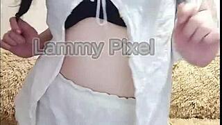 Tall young 18+ beautiful housewife Lammy Pixel crazily stripteases in panties dancing showing big ass