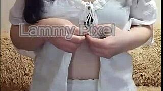 Tall young 18+ beautiful housewife Lammy Pixel crazily stripteases in panties dancing showing big ass