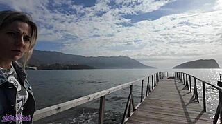 during a romantic outdoor walk, she orgasms with a remote controlled vibrator in her pussy