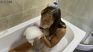 Brunette With Blue Eyes Sings In Bath