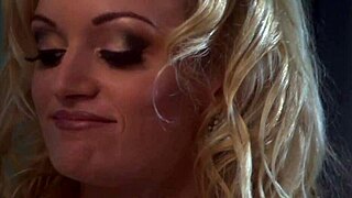 Monica Mayhem rides and bends over in doggystyle, making men jizz all over her shaved pussy and face!