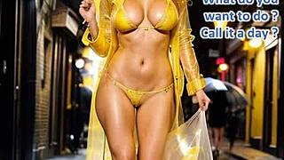 Blonde in latex boots rides stormy street 😈