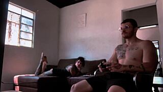 Feeling wet and excited sucking Carmona while playing video game with big ass tattoo