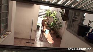 Voyeur Catches Cute Brazilian Teen 18+ Naked In Backyard.