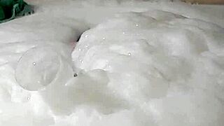 Cyno enjoys a solo bubble bath in costume.