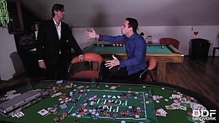 Brunette student plays with tits