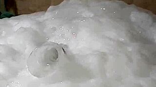 Cyno enjoys a solo bubble bath in costume.