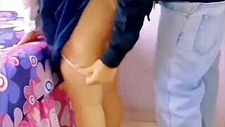 Drilled neighbor's wall and tight pussy outdoors