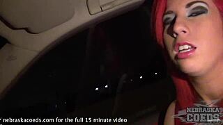 pretty redhead gets fully nude in my car outdoors before bars