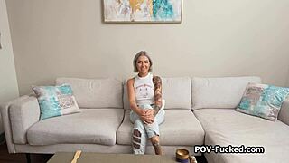 Inked luna shows off her pierced nipples while sucking dick in this pov casting 😍