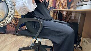 Arab woman watches porn and masturbates her shaved pussy