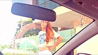 Risky Public Masturbation Inside Car for Hot Babe