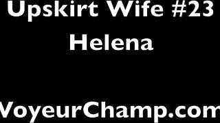 Helena Price flashes her pussy in public with daring upskirt moves!