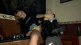 Pretty girlfriend moans as I fuck her hard on the kitchen counter, contrasting college cuteness with intense action