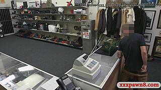 Damn, busty blonde banged hard at the pawnshop!