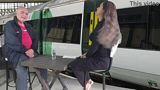 Let us play a game with gaping ass and ripped clothes outdoors