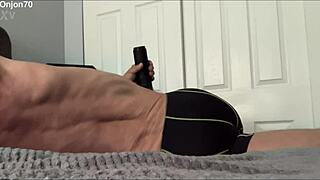 Solo male bodybuilder massages pelvis for deep therapeutic release in homemade clips.