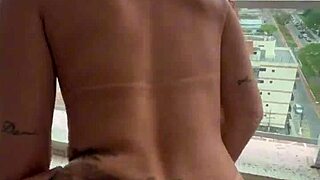 carioca naughty eating the japanese on the hotel balcony hammering her pussy hard pov