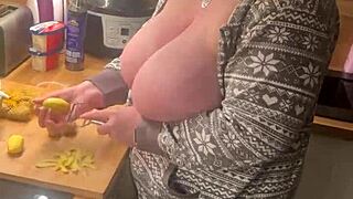 Chubby German Milf Shows Big Boobs in Kitchen Lingerie Play?