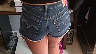 Beautiful Girl In Sexy Shorts With Tan Lines