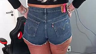 Beautiful Girl In Sexy Shorts With Tan Lines