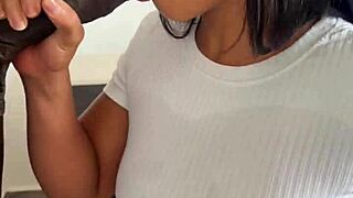 Amateur couple devours huge meat dildo