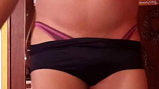 Modeling wife's nylon panties with dildo