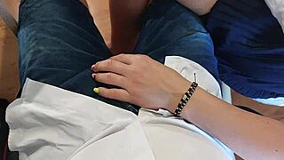 Teacher gives handjob in classroom, huge cumshot on classmate's pussy