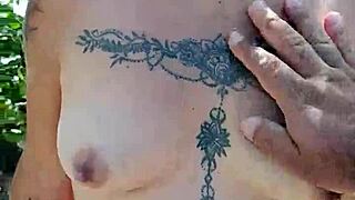 Mexican puta shows tits and ass in public and sucks