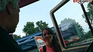 Skinny German milf picked up for car sex adventure