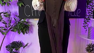 Blonde mature in coffee tights dances seductively at Nylon Club