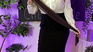 Blonde mature in coffee tights dances seductively at Nylon Club