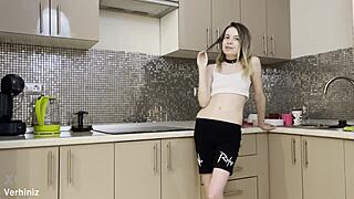 stepsister gets rough anal in kitchen by brother's friend