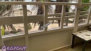 A sexy ebony lady was flashing at the beach house