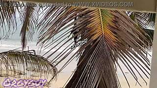 A sexy ebony lady was flashing at the beach house